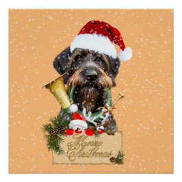Pôster Deutsch Drahthaar, Feliz Natal! Botão Magnet