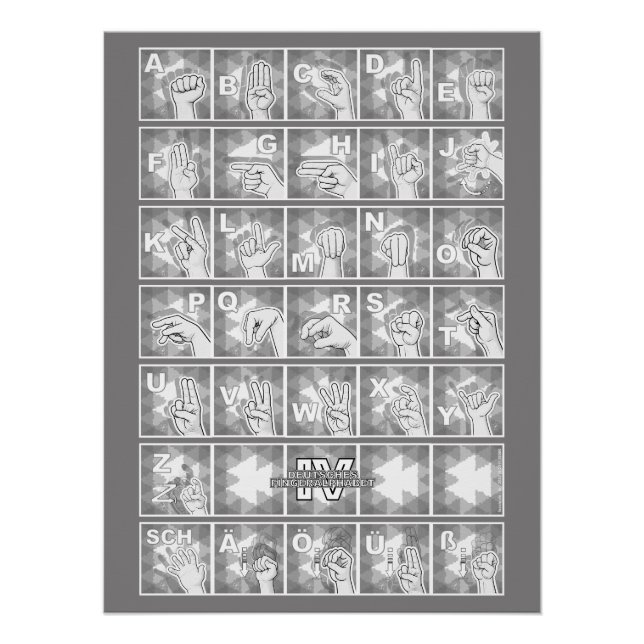 Pôster Deutsches Fingeralphabet 4 - grau / (Frente)