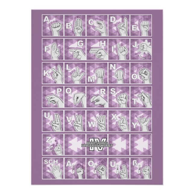 Pôster Deutsches Fingeralphabet 4 - lavendelgrau / (Frente)
