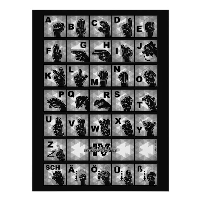 Pôster Deutsches Fingeralphabet 4 - schwarz / (Frente)
