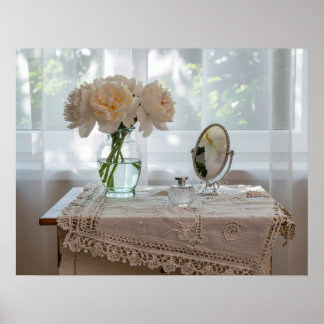 Poster Devaneio Matinal na Penteadeira – Floral Pastel Su