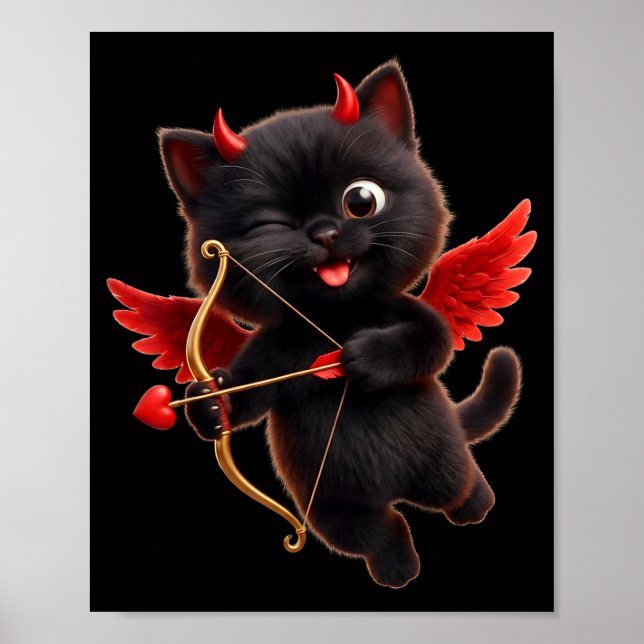Poster Devil Cupid Cat Art Cute Angel Demon Cat Funny  (Frente)