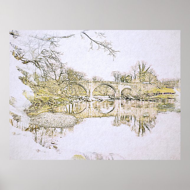Poster Devil's Bridge Kirkby Lonsdale Pencil Sketch (Frente)
