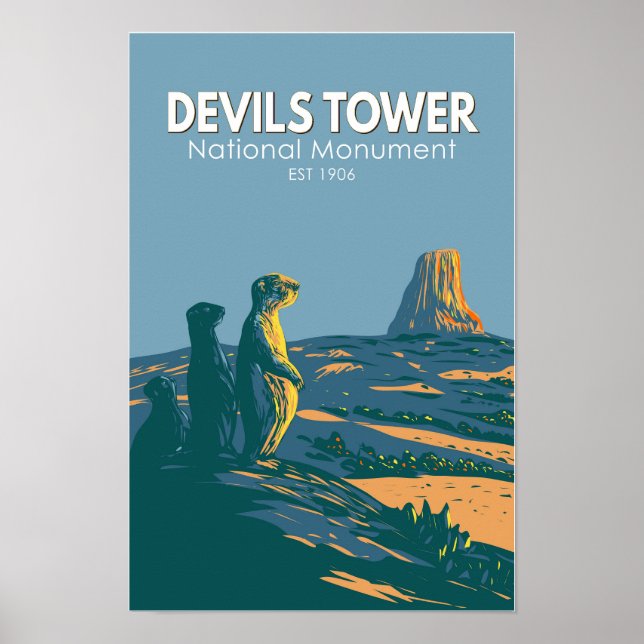 Poster Devils Tower National Monuuurie Dog Vintage (Frente)