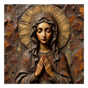 Pôster Devoção Esculpida Maria de Madeira