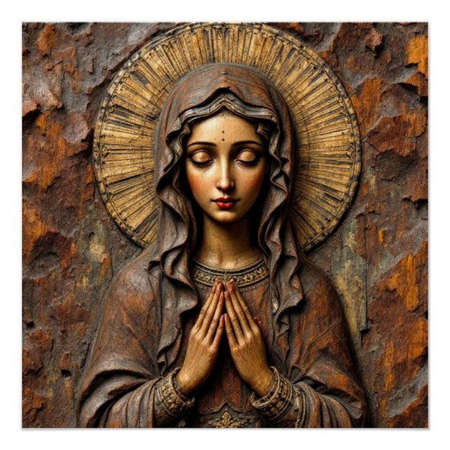 Pôster Devoção Esculpida Maria de Madeira (Frente)