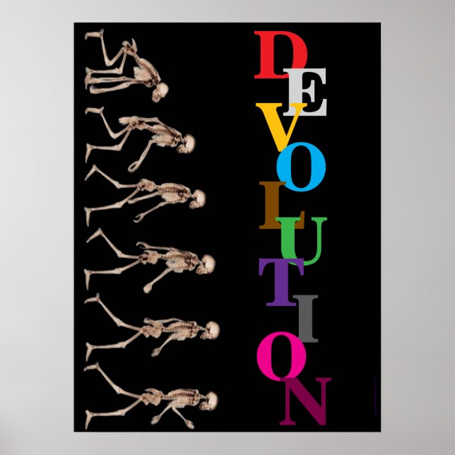 Poster "Devolution", funny, humor, parody of evolution (Frente)