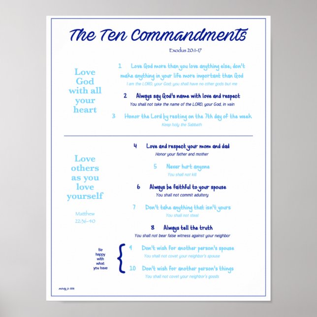 Poster Dez Mandamentos para Crianças — Marinho/Tenente Az (Frente)