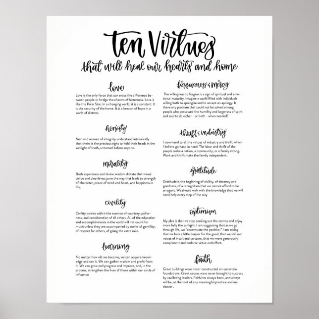 Pôster Dez Virtudes: Curar nossos Corações e Casa (Frente)