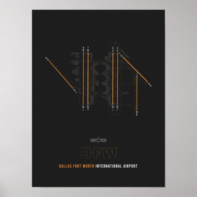 Poster DFW - Dallas Fort Worth Airport Runway Diagrama (Frente)