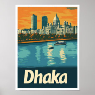 Poster Dhaka Bangladesh Art Viagens vintage Illustração