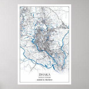 Poster Dhaka Bangladesh City Map Viagem Simples Mínimo