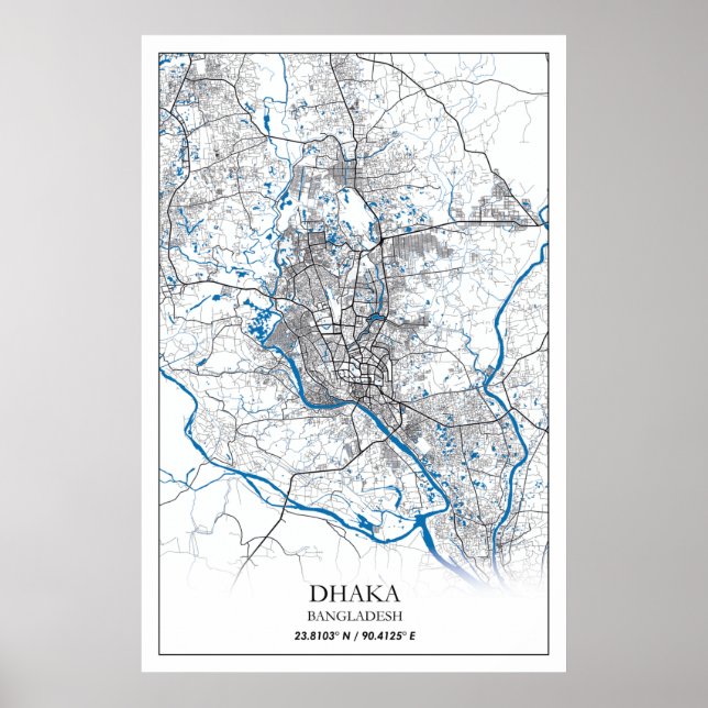 Poster Dhaka Bangladesh City Map Viagem Simples Mínimo (Frente)
