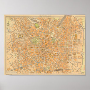 Poster Di Milão de Pianta - mapa de Milão, Italia
