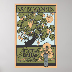 Poster Dia 1900 do mandril & do pássaro de Wisconsin