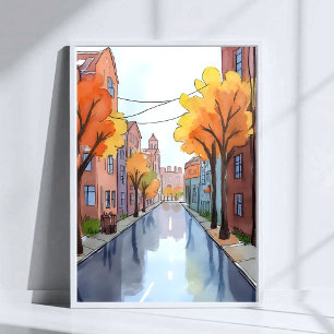Poster Dia Chuvoso em Boston   Aquarela Viagem MA