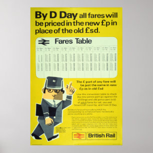 Poster Dia D de British Rail - mesa das tarifas