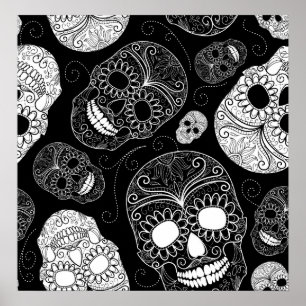 Pôster Dia da Arte Mosaica Morta Preta e Branca