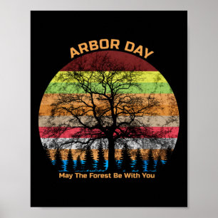 Poster Dia da Árvore Retro Terra Floresta Sunset