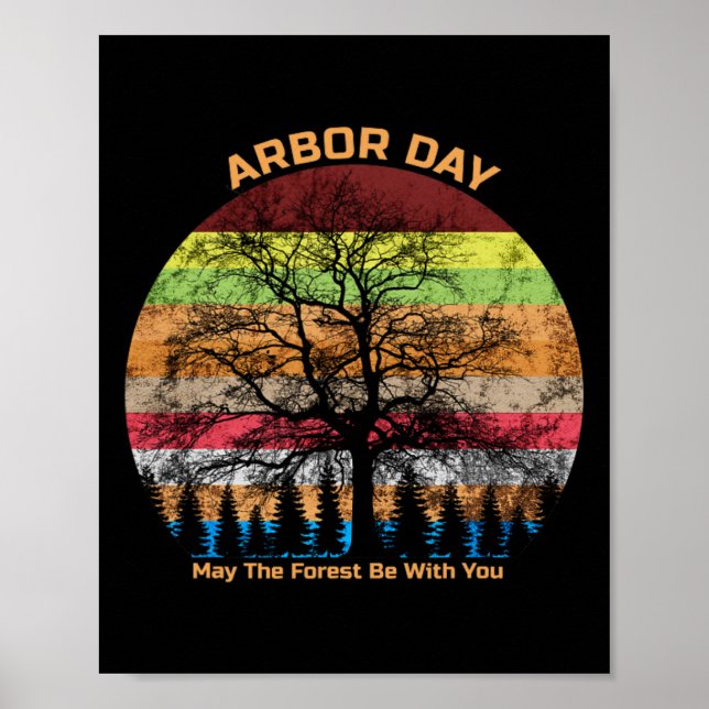 Poster Dia da Árvore Retro Terra Floresta Sunset (Frente)