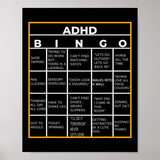 Poster Dia da Consciência da Saúde Mental Adhd Bingo - Pr (Frente)