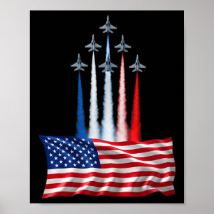 Poster dia da independência bandeira americana jatos verm