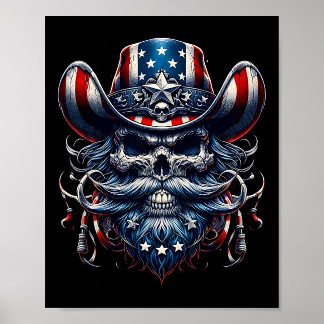 Poster Dia da Independência Usa Crânio Patriótico Comprim (Frente)