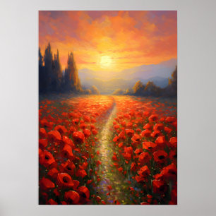 Poster Dia da Lembrança - Campo Poppy com Flores Poppy