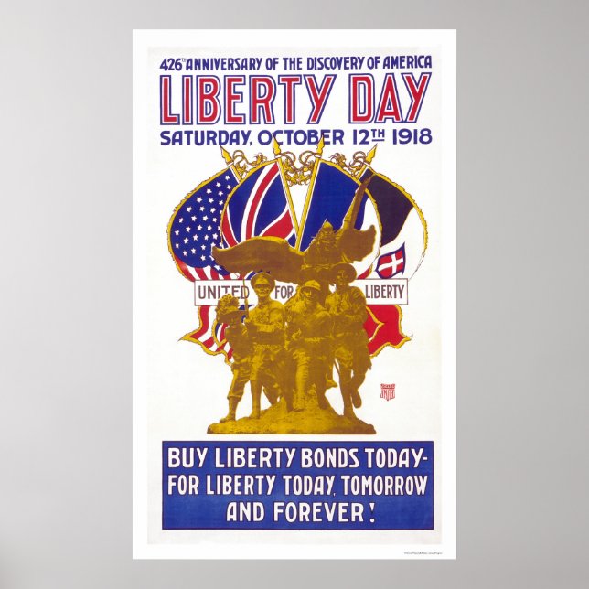 Pôster Dia da Liberdade - Aniversário da Descoberta Ameri (Frente)