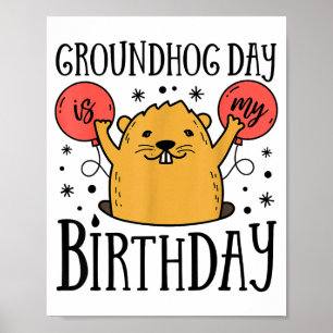 Poster Dia da Marmota é Meu Aniversário Divertido Retro F
