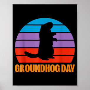Poster Dia da Marmota Marmota Silhueta Retrô