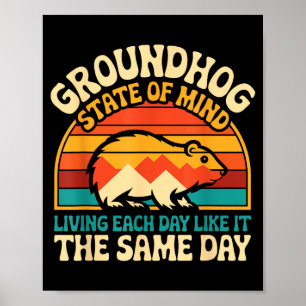 Poster Dia da Marmota Retro Pôr do Sol Sarcasmo Engraçado