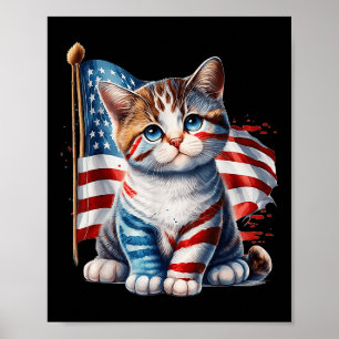 Poster Dia da Memória Gato 4 de Julho Bandeira dos EUA Ho