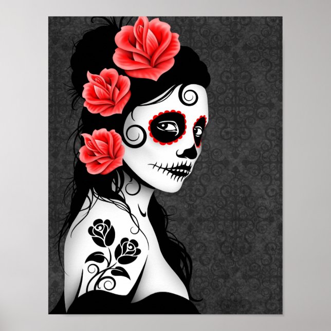 Poster Dia da Menina do Crânio do Açúcar Morta - Cinzas (Frente)