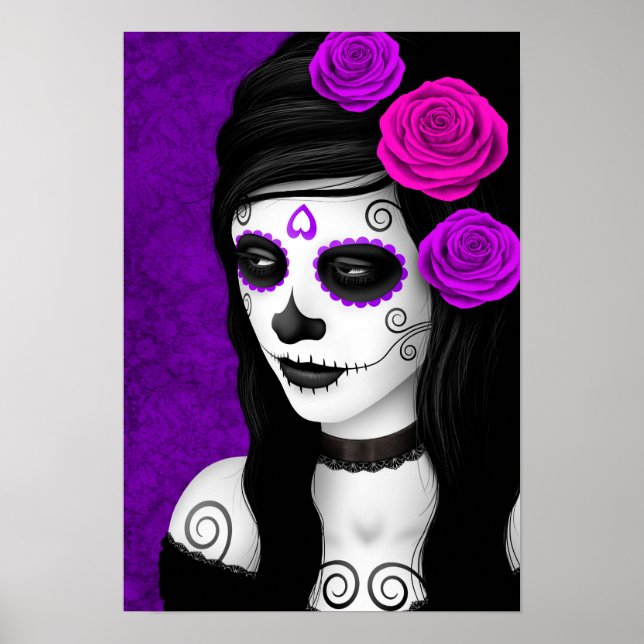 Pôster Dia da Menina Morta com Rosas Roxos (Frente)