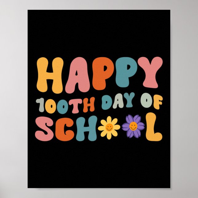 Poster Dia Da Professora Retro Groovy Feliz 100 Dias (Frente)