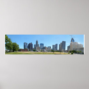 Pôster Dia da skyline de Charlotte - cheio @ 30.5x7.5