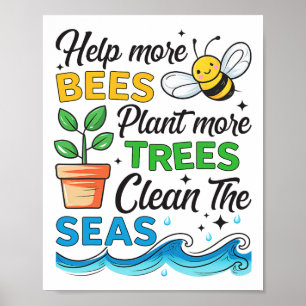 Poster Dia da Terra 2025 Salvem Abelhas Plantas Árvores L