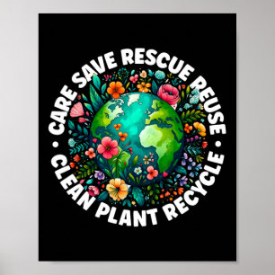 Poster Dia da Terra com Camisa Cuidados Salvos Reciclar d