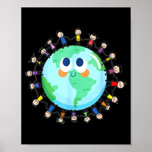 Poster Dia da Terra Crianças Felizes ao Redor do Mundo -