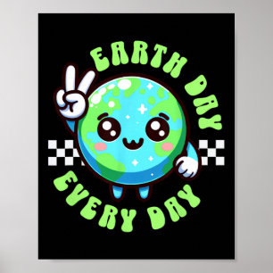 Poster Dia da Terra Kawaii Todo Dia Crianças Planeta Paz 