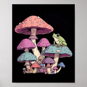 Poster Dia da Terra todos os dias sapo fofo no cogumelo