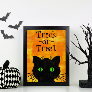Pôster Dia das Bruxas de Gato Negro Spooky