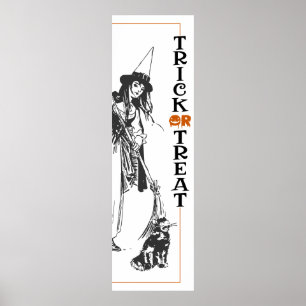 Poster Dia das Bruxas divertido Truque de Bruxas e Gato