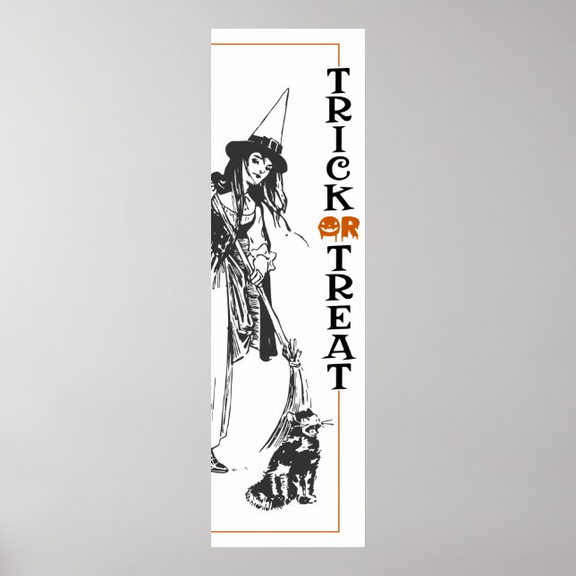 Poster Dia das Bruxas divertido | Truque de Bruxas e Gato (Frente)