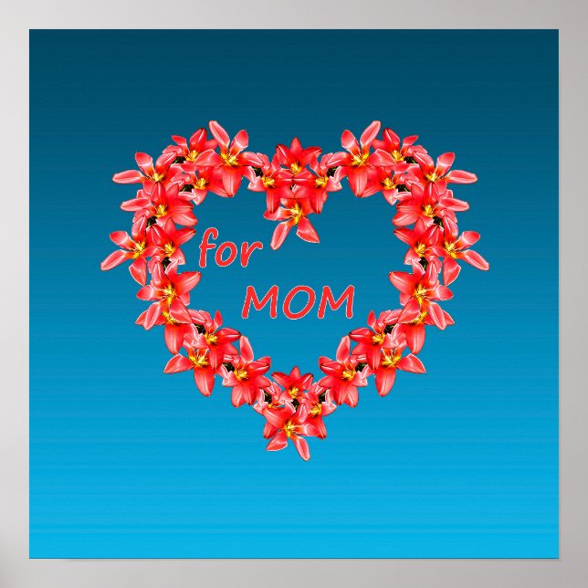 Poster Dia das Mães - Coração de Tulipa para a MÃE - Azul (Frente)