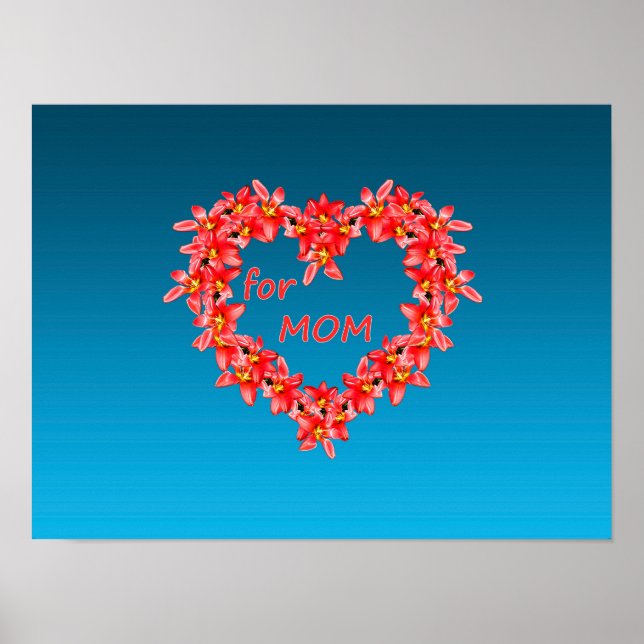 Poster Dia das Mães - Coração de Tulipa para a MÃE - Azul (Frente)