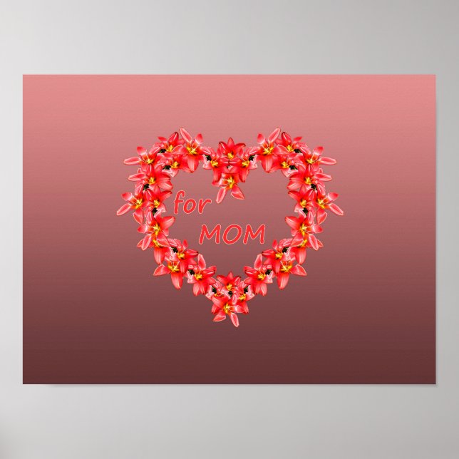 Poster Dia das Mães - Coração de Tulipa para a MÃE - Rosa (Frente)