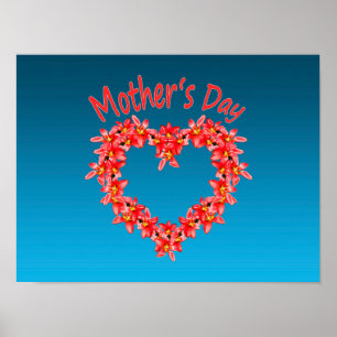 Poster Dia das Mães - Ilustração de Coração de Tulipa em