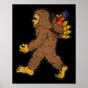 Poster Dia de Ação de Graças da Turquia Andando Bigfoot E